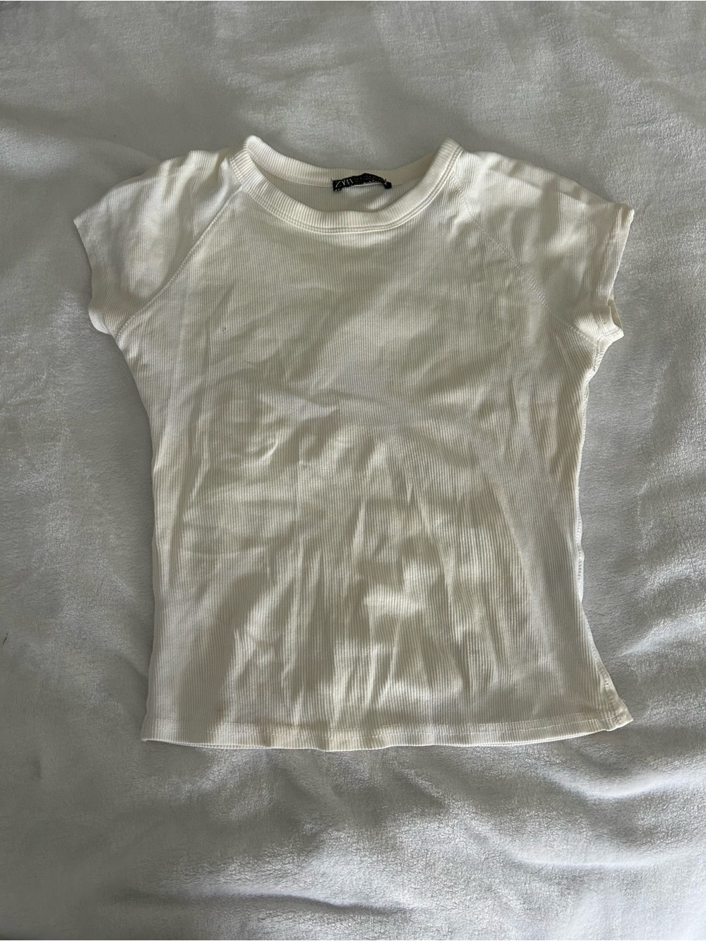 Zara Cream Ribbed Crewneck Top